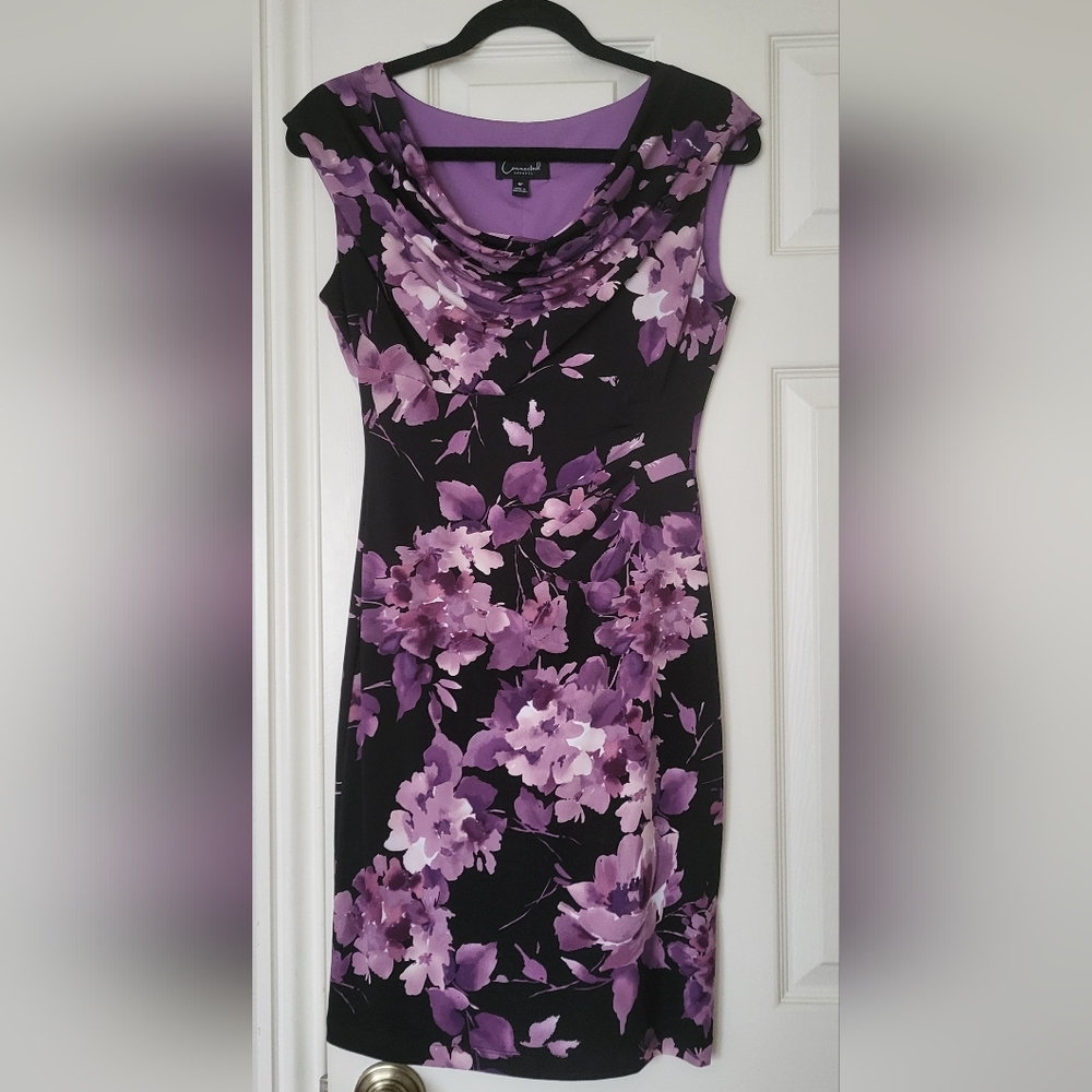 Black dress with purple flowers